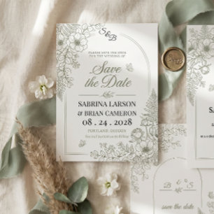 Elegant Sage Green Floral Save The Date Invitation