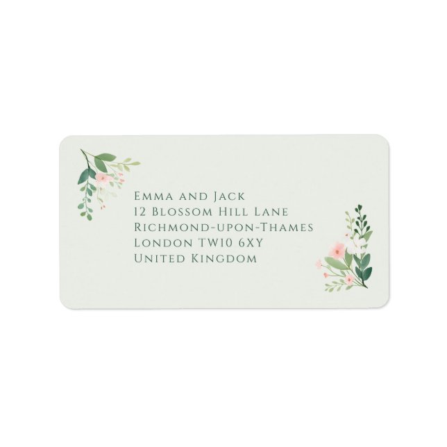 Elegant sage green floral wedding address label (Front)