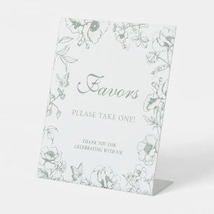 Elegant Sage Green Floral Wedding Favors Pedestal Sign