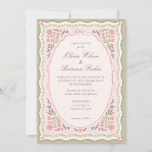 Elegant Sage Green Floral Wedding Invitation