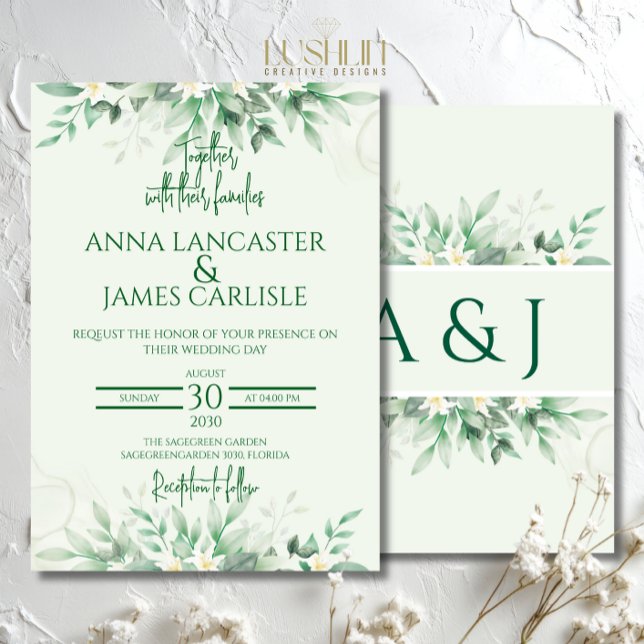 Elegant Sage Green Floral Wedding Invitation (Creator Uploaded)