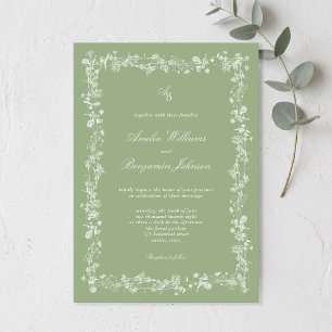 Elegant Sage Green Floral Wedding Invitation