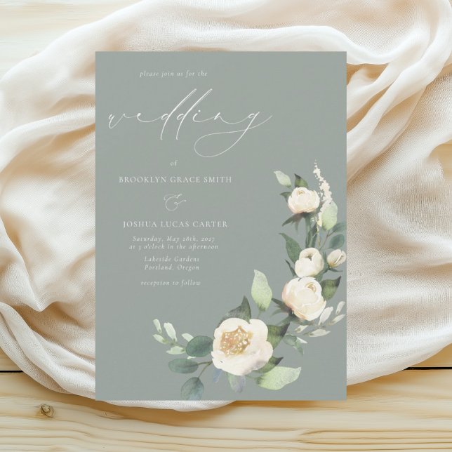 Elegant Sage Green Floral Wedding Invitation (Creator Uploaded)