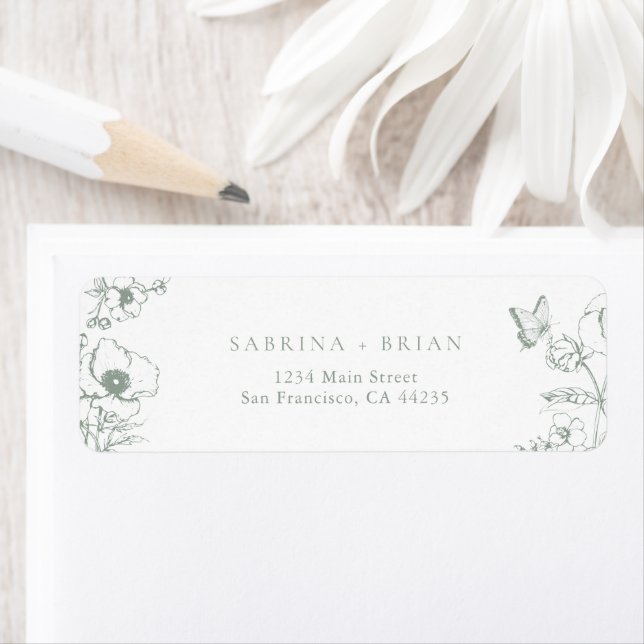 Elegant Sage Green Floral Wedding Return Address (Insitu)