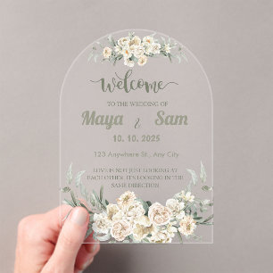 Elegant Sage Green Floral Wedding Sign Acrylic Invitations