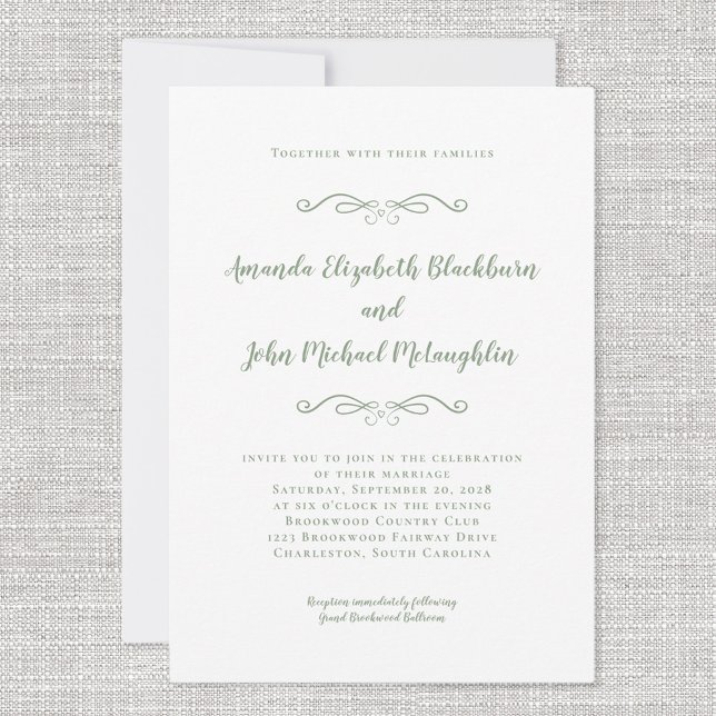 Elegant Sage Green Formal Wedding  Invitation (Classic Elegant Sage Green Timeless Formal Wedding Invitation)
