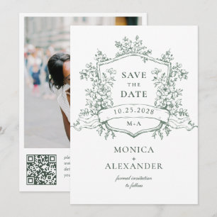 Elegant Sage Green French Garden Flowers Wedding Save The Date