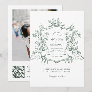 Elegant Sage Green French Garden Wedding QR code Invitation