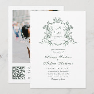 Elegant Sage Green French Garden Wedding QR code Invitation
