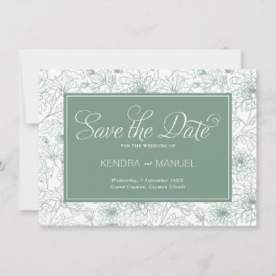 Elegant Sage Green French Toile Floral Wedding Save The Date