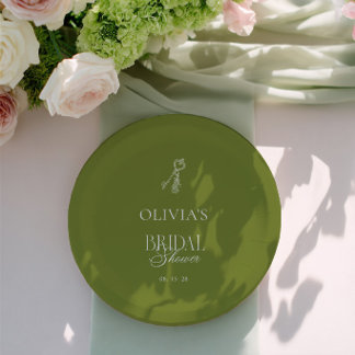 Elegant Sage Green Garden Bridal Shower Paper Plate