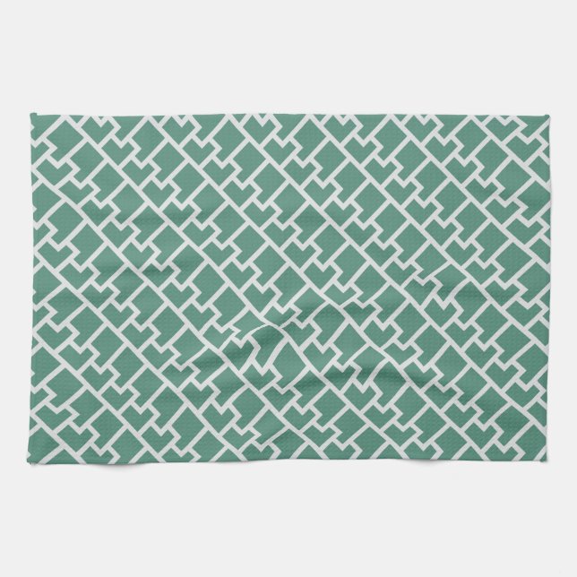 Elegant Sage Green Geometric Pattern Kitchen Towel (Horizontal)