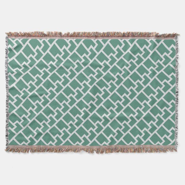 Elegant Sage Green Geometric Pattern Throw Blanket (Front)