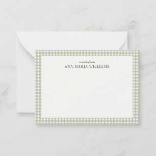 Elegant Sage Green Gingham Name Note Card