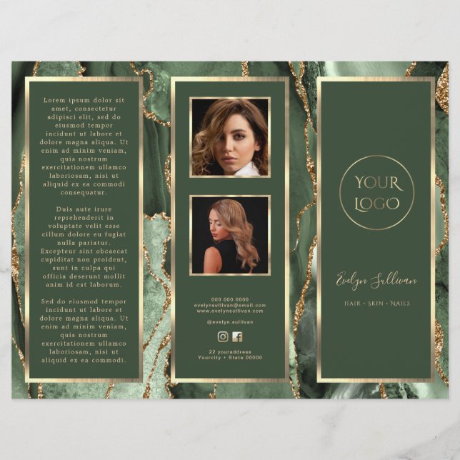 Elegant Sage Green Gold Agate Brochure (Front)