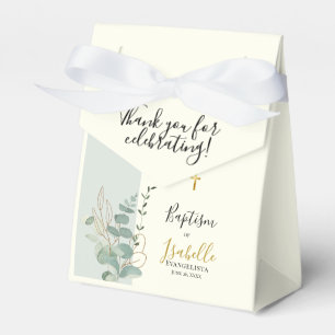 Elegant Sage Green Gold Eucalyptus Baptism Tent Favor Box