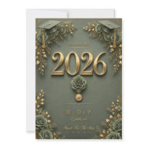 Elegant Sage Green & Gold Graduation Invitation