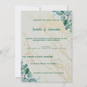 Elegant Sage Green & Gold Marble Eucalyptus Weddin Invitation