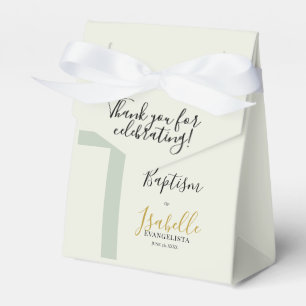 Elegant Sage Green Gold Minimal Cross Baptism Tent Favor Box