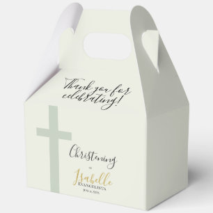 Elegant Sage Green Gold Minimal Cross Christening Favor Box