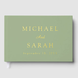 Elegant Sage Green Gold Modern Minimalist Wedding Guest Book