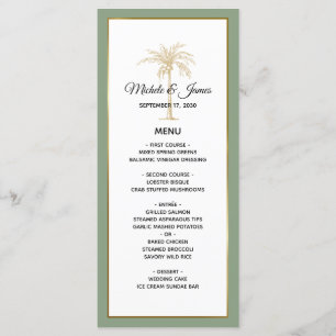 Elegant Sage Green Gold Palm Tree Wedding Menu