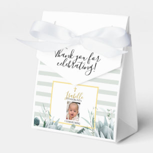 Elegant Sage Green Gold Photo Christening Favor Box
