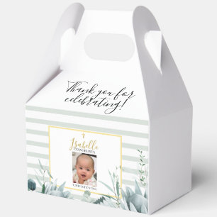 Elegant Sage Green Gold Photo Christening Favor Box