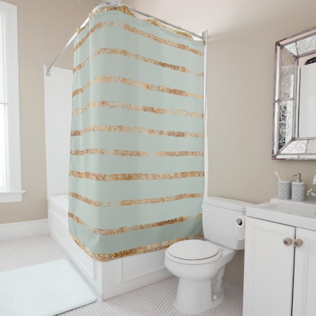 Elegant Sage Green Gold  Shower Curtain (In Situ)
