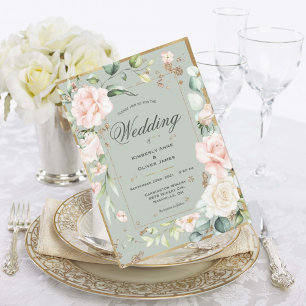 Elegant Sage Green Gold Wedding Invitation