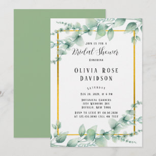 Elegant Sage Green Greenery Gold Bridal Shower Invitation