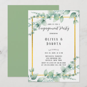 Elegant Sage Green Greenery Gold Engagement Party Invitation