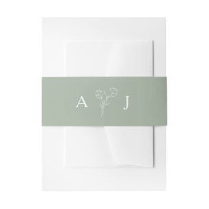 Elegant Sage Green Greenery Wedding Initials Invitation Belly Band