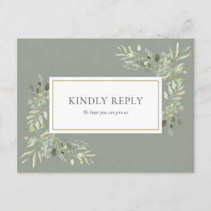 Elegant Sage Green Greenery Wedding RSVP Invitation Postcard
