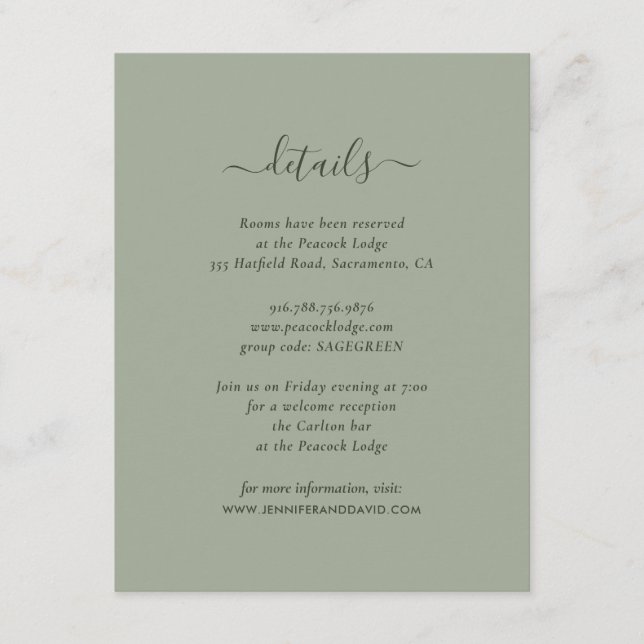 Elegant Sage Green Guest Information Cards (Front)