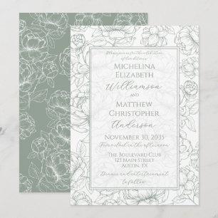 Elegant Sage Green Hand-Drawn Floral Wedding Invi Invitation