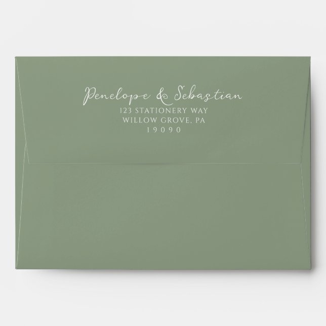Elegant Sage Green Handwritten Calligraphy Wedding Envelope (Back (Top Flap))