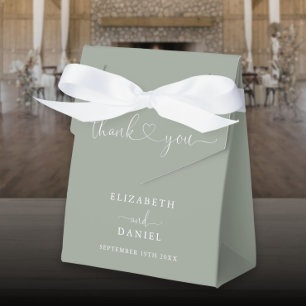 Elegant Sage Green Heart Script Wedding Favor Box