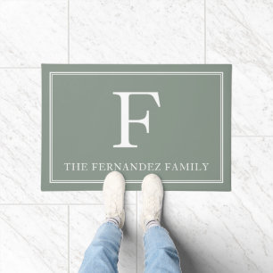 Elegant Sage Green Initial Family Name Doormat