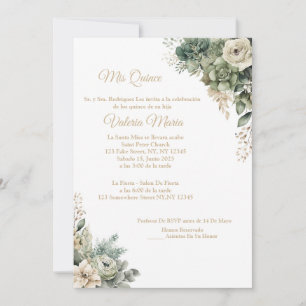Elégant Sage Green Invitation avec Rose Enchanteur