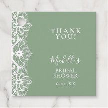 Elegant Sage Green Lace Bridal Shower Favour Tags
