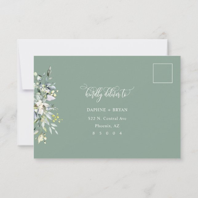 Elegant Sage Green Leaves Response Address Backer (Back)