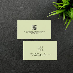 Elegant Sage Green Luxury Script QR CODE Business Card