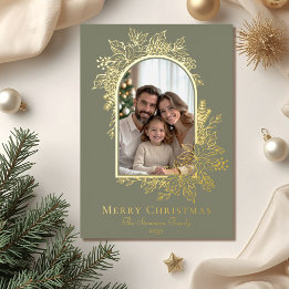Elegant Sage Green Merry Christmas Photo Foil Holiday Card