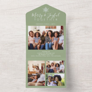 Elegant sage green minimal photo collage holiday all in one invitation