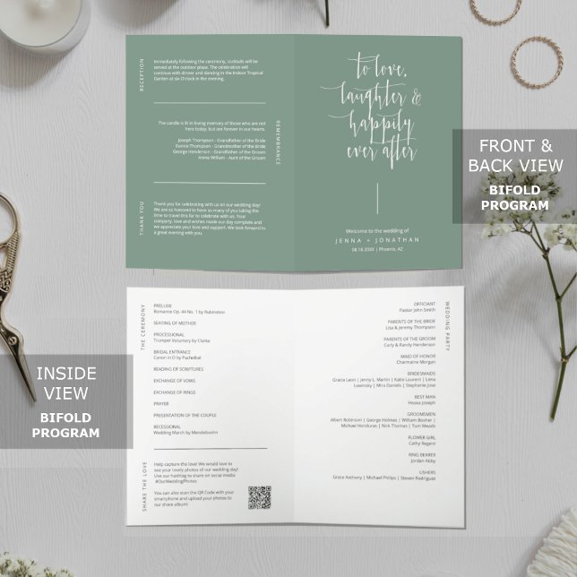 Elegant Sage Green Minimal QR Code Wedding Folded Program (Creator Uploaded)