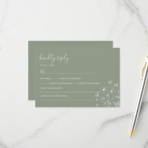 Elegant Sage Green Minimalist Boho Floral Wedding RSVP Card