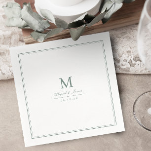 Elegant sage green minimalist monogram napkin