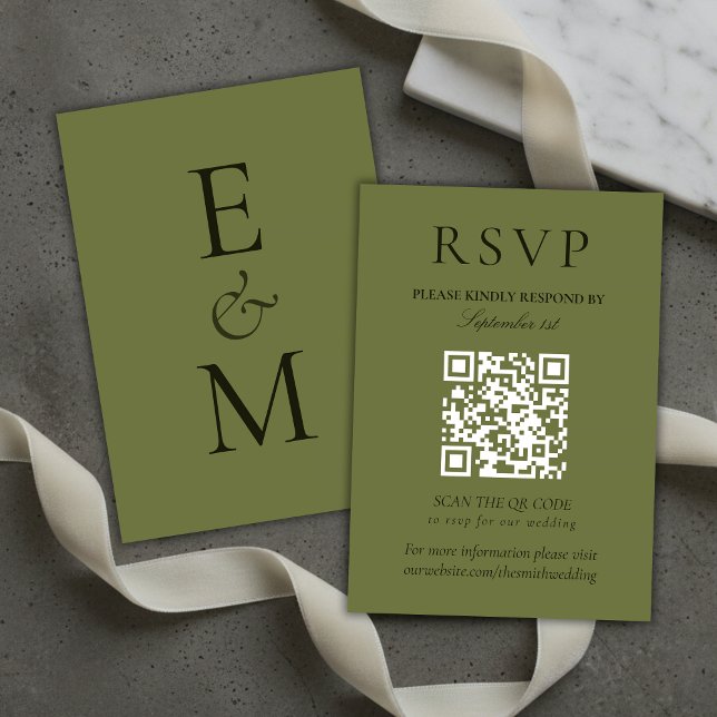 Elegant Sage Green Minimalist Wedding QR Code RSVP Card (Elegant Sage Green Minimalist Wedding QR Code RSVP Card)