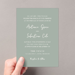 Elegant Sage Green Modern Wedding Acrylic Invitations